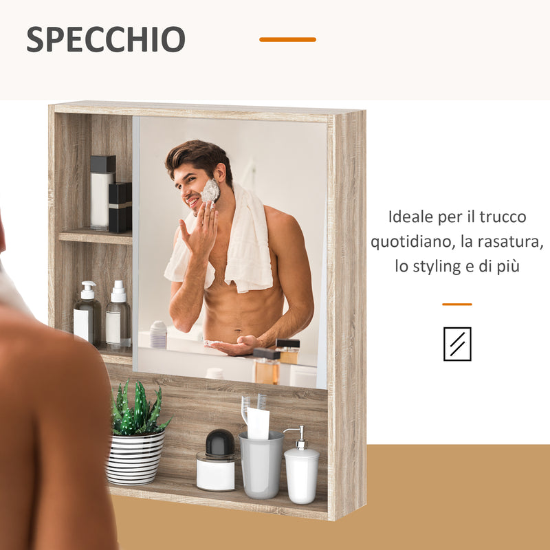 Specchio Armadietto da Bagno 60x15x76 cm Pensile con Scaffali  Rovere-6