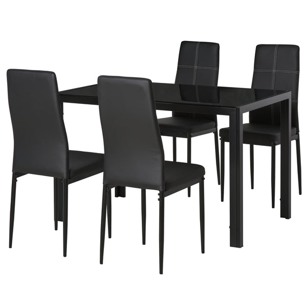 Set da Pranzo Tavolo con Piano in Vetro e 4 Sedie in Metallo e Similpelle  Nero prezzo