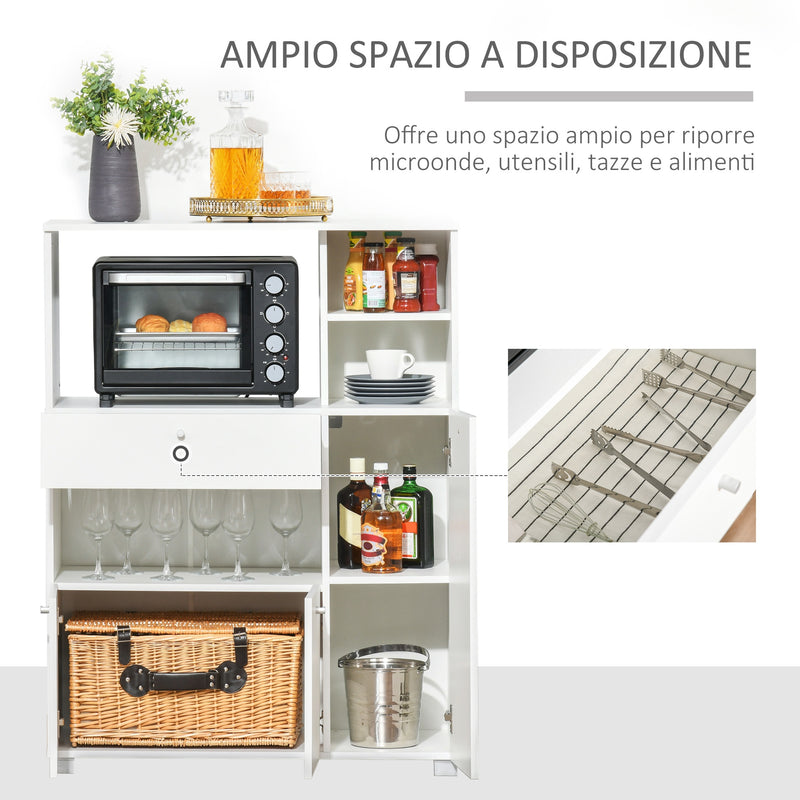 Mobile da Cucina Credenza con Armadietto Mensola e Cassetto 90x40x120 cm in Legno Bianco-5