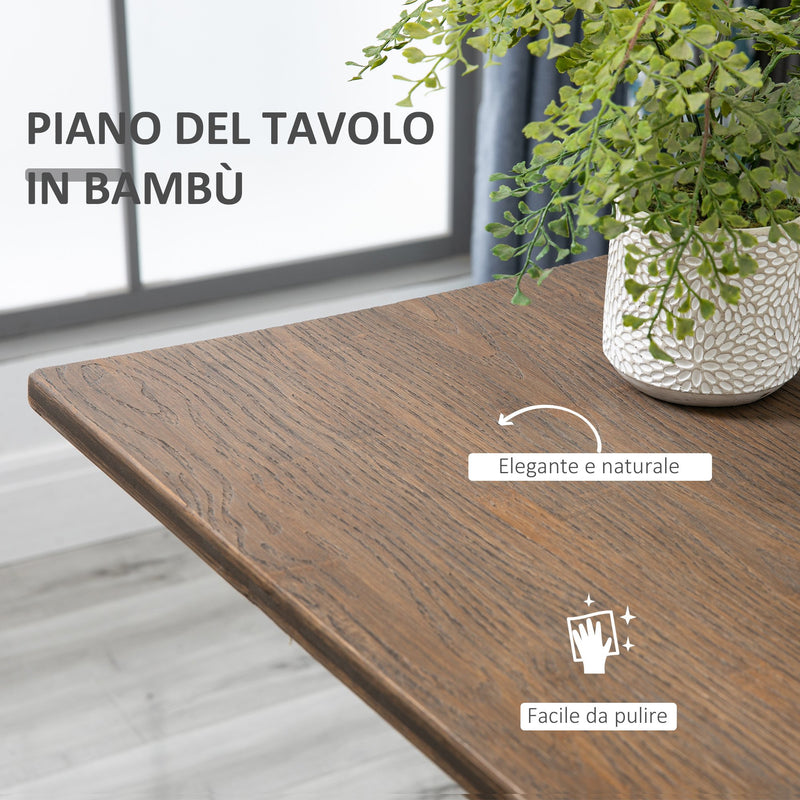 Tavolino da Bar Alto 60x60x103 cm in Metallo e Bambù Noce-6