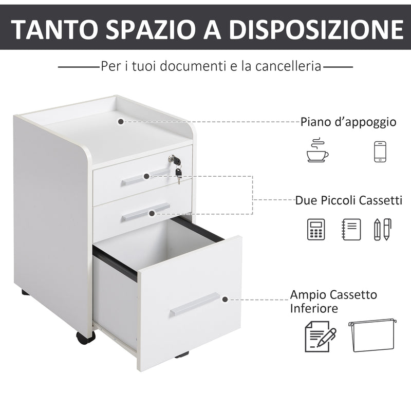 Cassettiera Portadocumenti da Ufficio 39,2x40x65,4 cm 3 Cassetti  Bianca-4