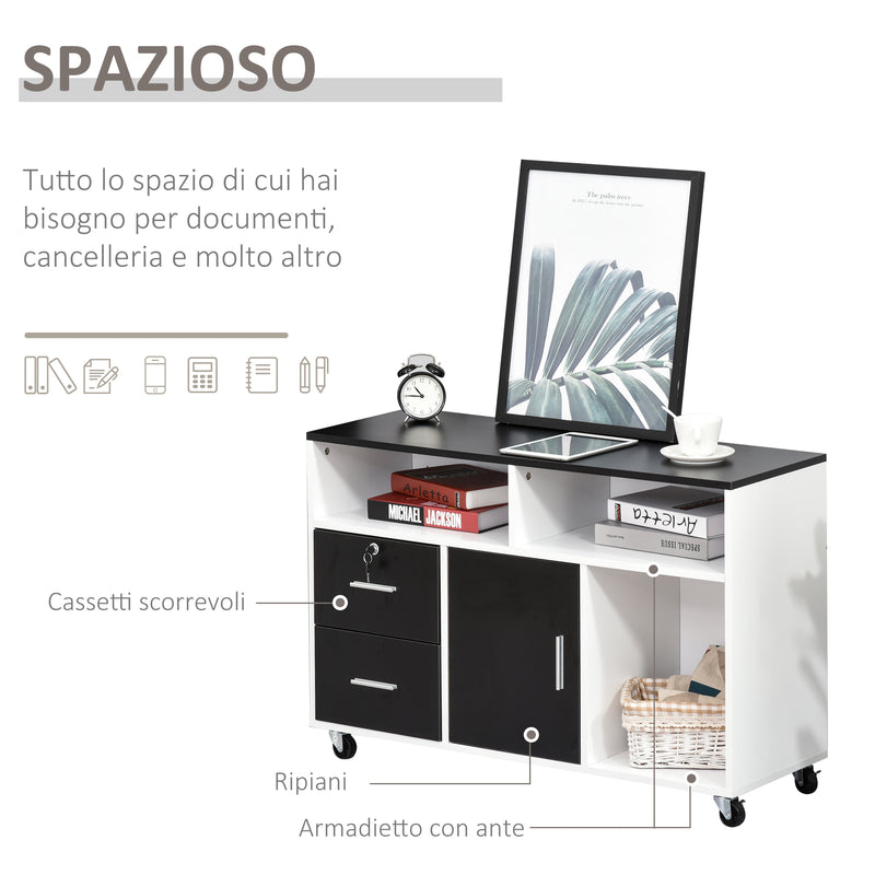 Mobile Porta Stampante con Cassetti 100x35x65 cm in Legno Truciolare Nero e Bianco-4
