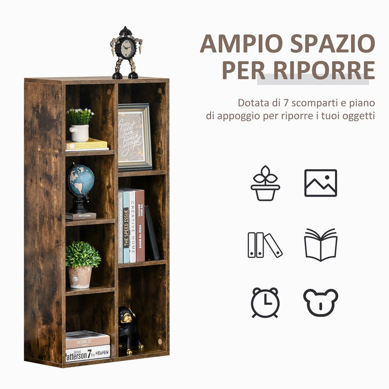 Libreria 5 Ripiani 7 Cubi 50x24x106 cm in MDF Marrone Rustico-4