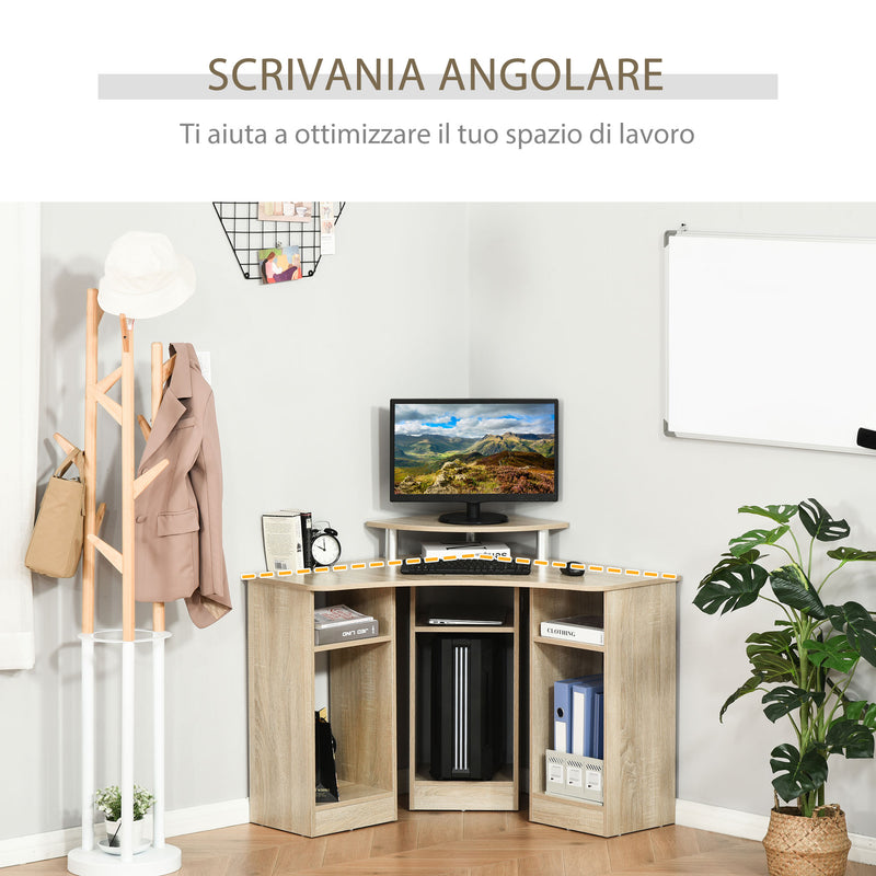 Scrivania Angolare Porta PC 90x90x83,5 cm Legno Truciolato Rovere-5