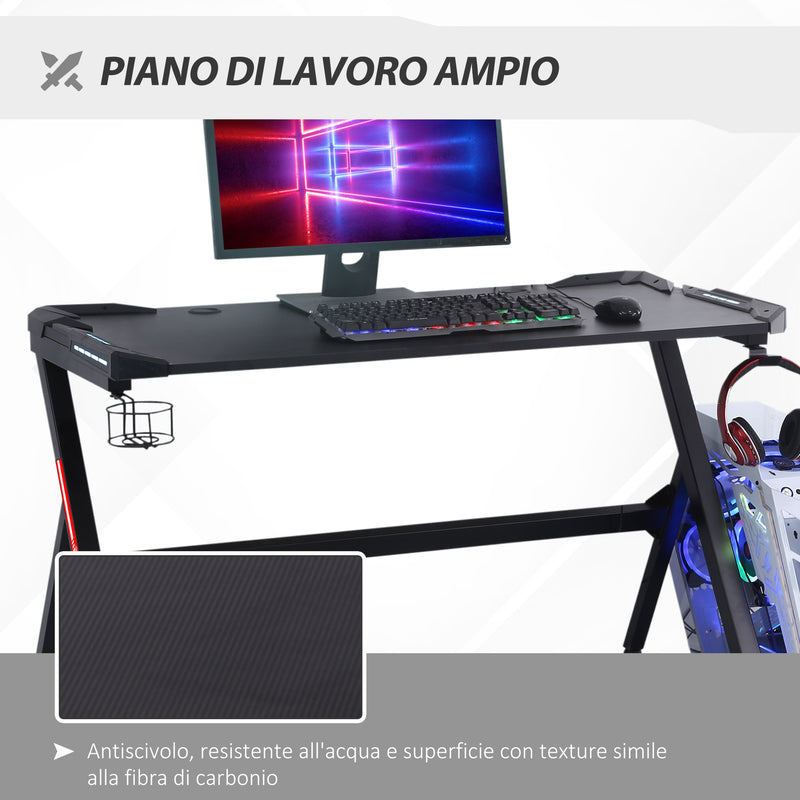 Scrivania da Gaming con Luci LED 120x60x73 cm in MDF Nero-4