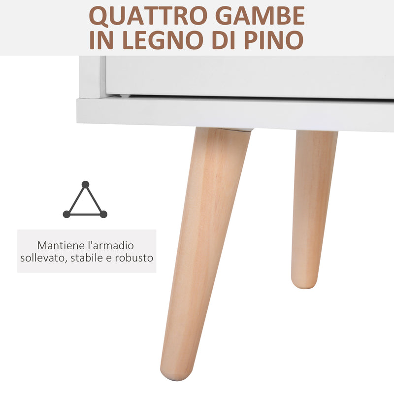 Madia Mobiletto Soggiorno con Piedi in Legno di Pino Bianco 80x29.5x96 cm -6
