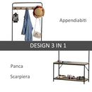 Appendiabiti Panchina per Ingresso con Scarpiera 80,5x30x170 cm in Acciaio e Truciolato  Rovere e Nero-5
