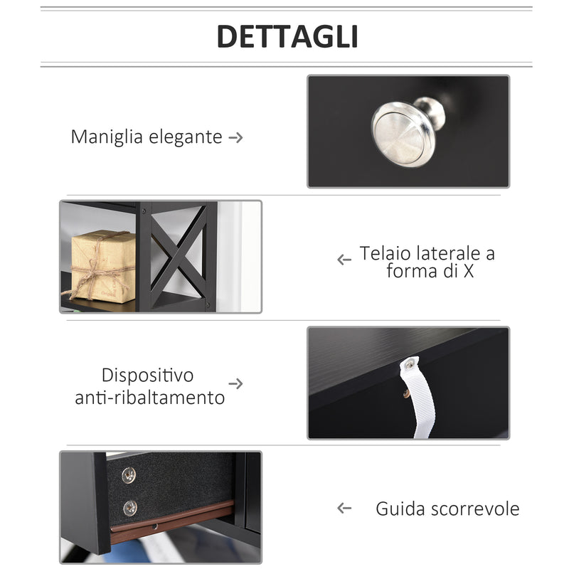Consolle Ingresso 2 Cassetti 100x30,5x80 cm in MDF Nero-5