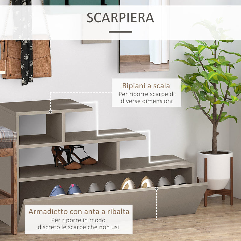 Mobile Ingresso 3 in 1 con Scarpiera Appendiabiti e Specchio Grigio e Turchese-7