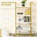 Libreria 4 Ripiani 92x35x152 cm in MDF e Acciaio Bianco e Oro-4
