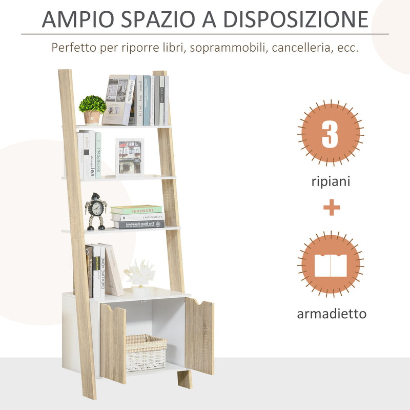 Libreria 4 Ripiani 2 Ante 60x40x171 cm in Legno Truciolare Rovere e Bianco-4