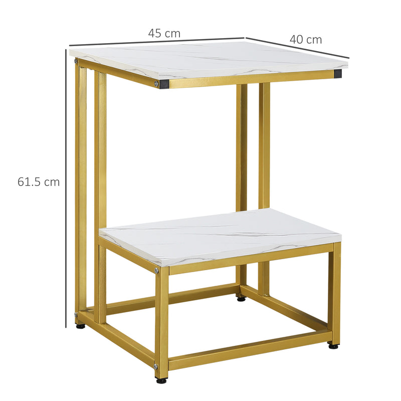 Tavolino Basso 45x40x61,5 cm in Metallo e Truciolare Bianco e Oro-3