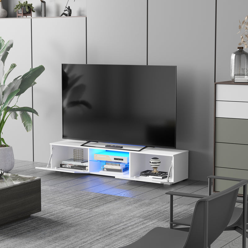 Mobile Porta TV Fino a 55" 160x35x30 cm con Luci LED Bianco-2