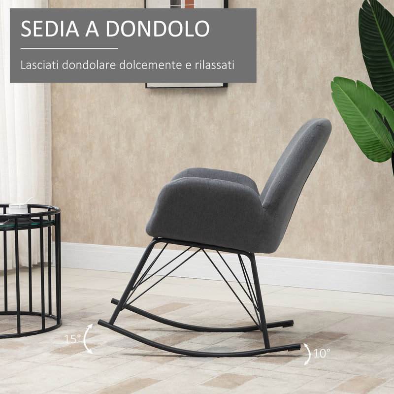 Sedia a Dondolo Imbottita 65x80x88 cm in Metallo e Tessuto Grigio-4