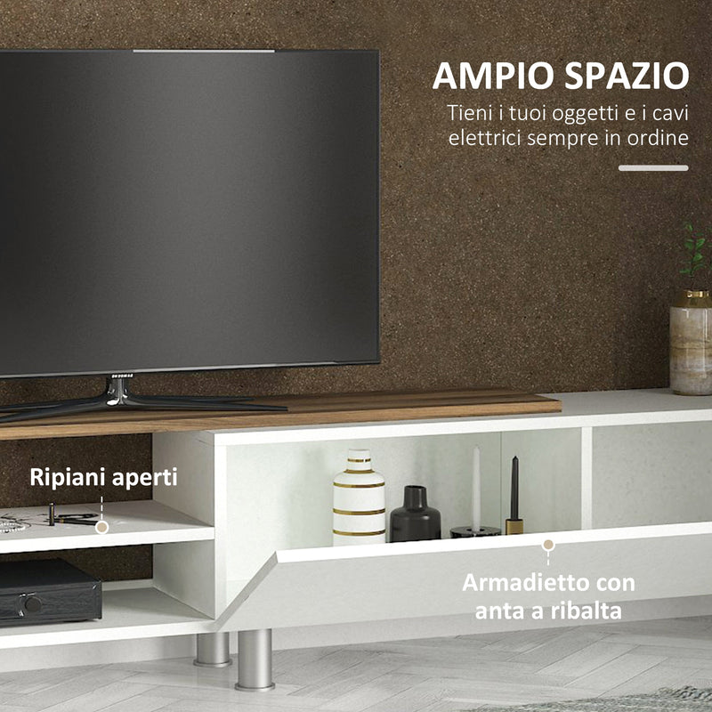 Mobile TV 180x29.5x41,3 cm con Mensole e Armadietto in Legno Bianco-6