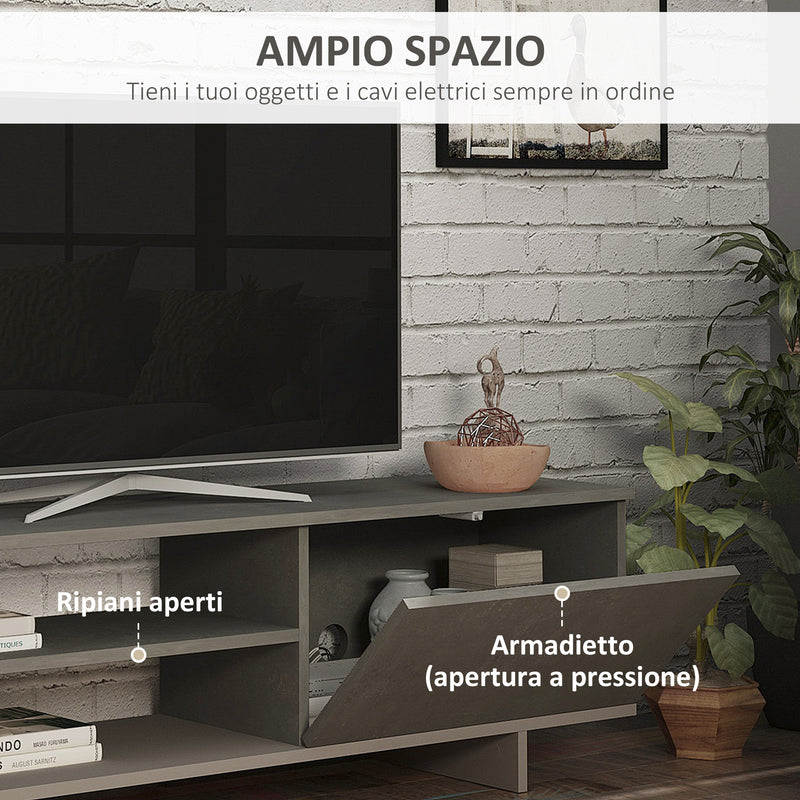 Mobile TV 160x35,6x44 cm con Armadietto e Mensola in Legno Grigio-5