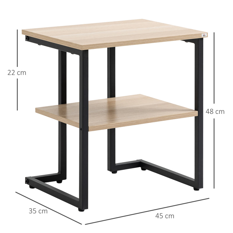 Tavolino da Caffè 45x35x48 cm con Mensola Inferiore in Acciaio e Legno-3