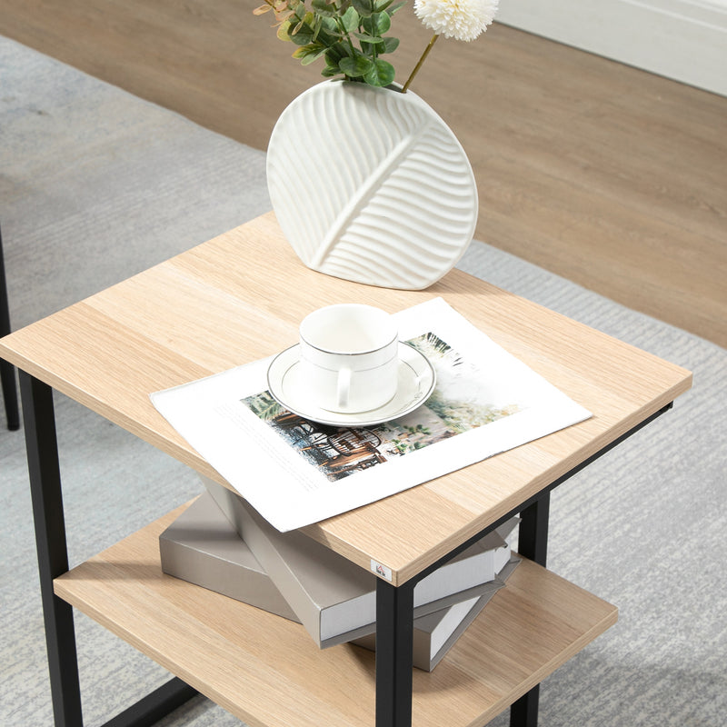 Tavolino da Caffè 45x35x48 cm con Mensola Inferiore in Acciaio e Legno-7