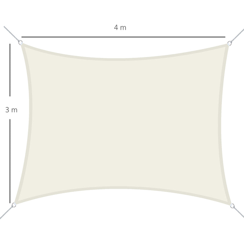 Tenda a Vela Ombreggiante Rettangolare 3x4m in Poliestere Bianco Crema-3