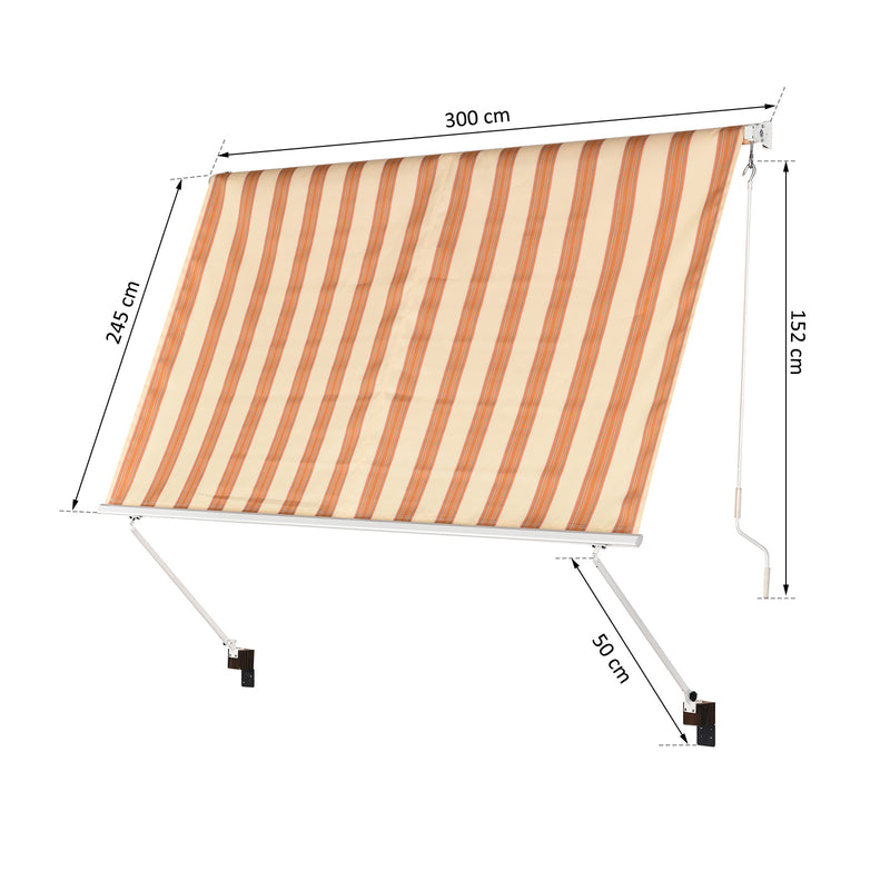 Tenda da Sole a Caduta con Bracci 3x2,45m Tessuto in Poliestere  Riga Arancione-6