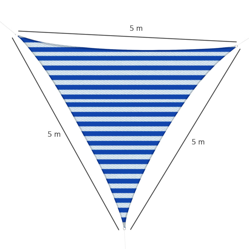 Tenda Vela Ombreggiante Triangolare 5x5x5m in Polietilene Strisce Blue e Bianco-3