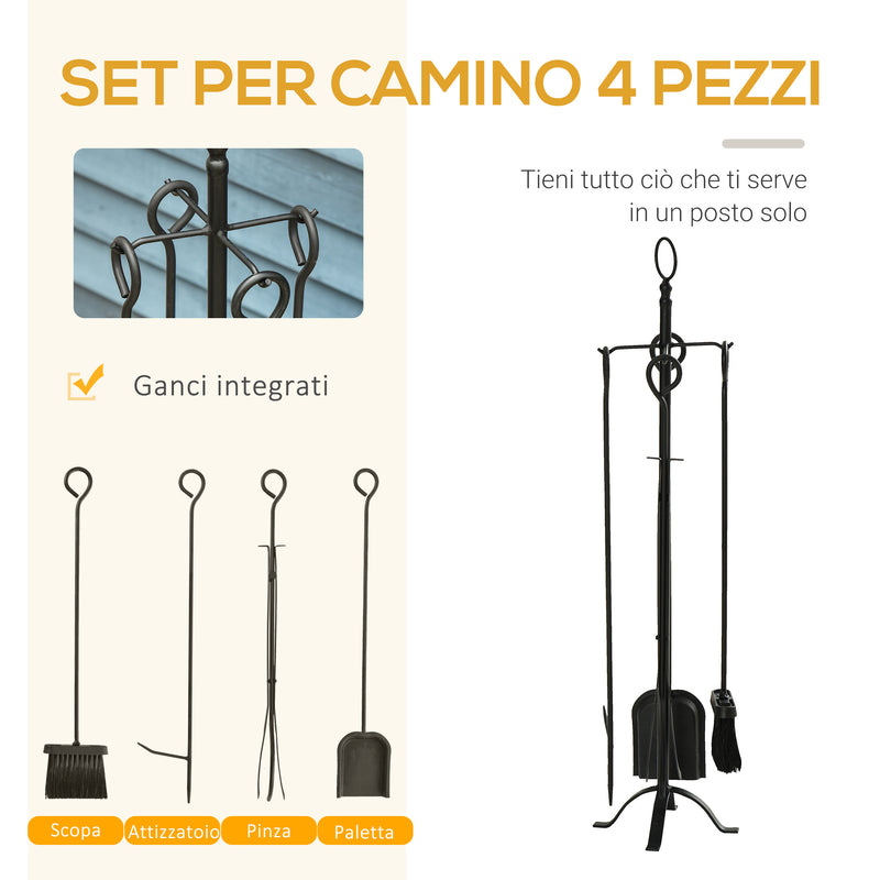 Set Attrezzi per Camino 5 Pezzi in Metallo Nero-4