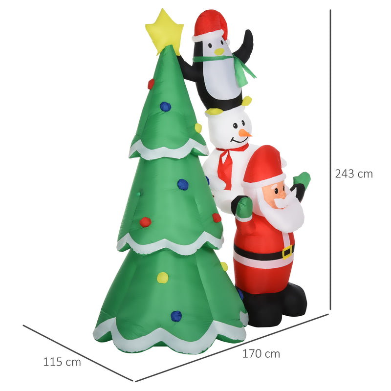 Babbo Natale Gonfiabile 170x115x243 cm con Pinguino e Pupazzo di Neve per Esterno -3