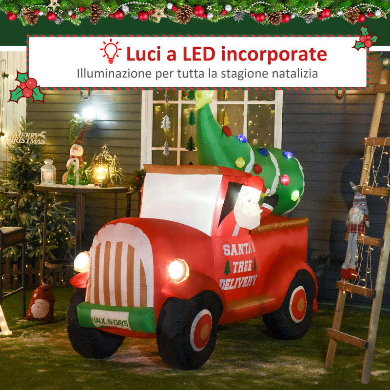 Babbo Natale con Camion e Albero Gonfiabile 215x102x180 cm con Luci a LED -5