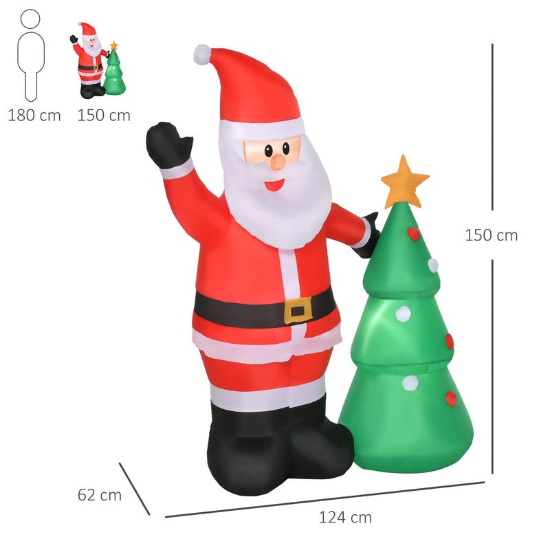 Babbo Natale Gonfiabile con Albero H150 cm Luminoso con LED Rosso-3