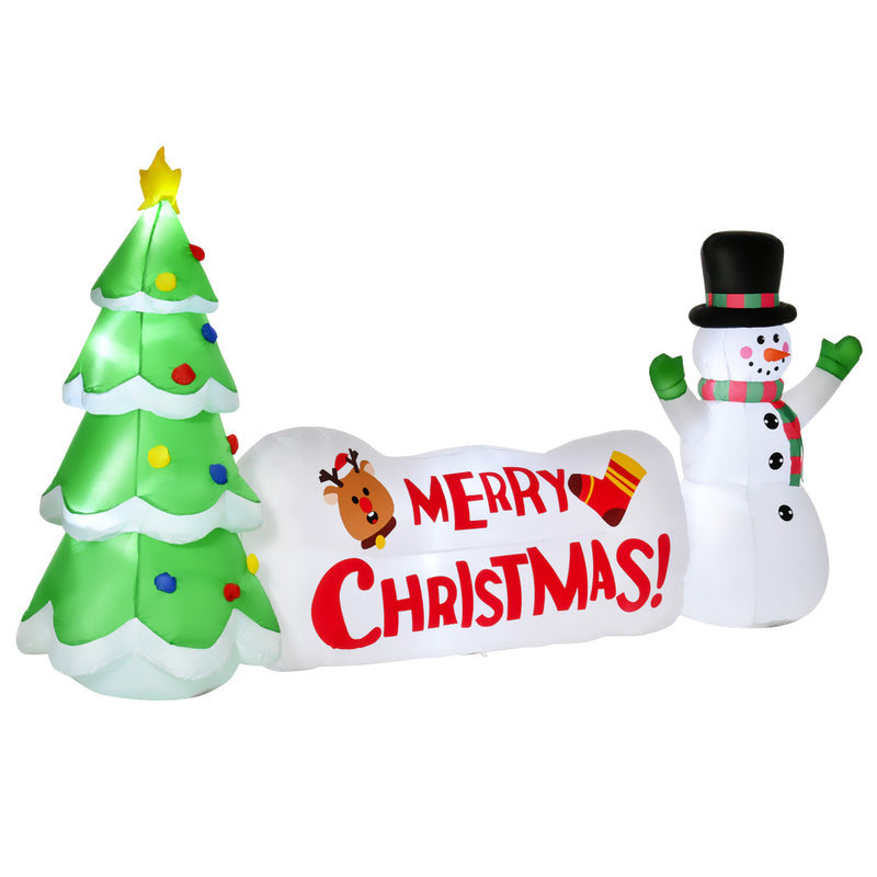 Albero di Natale Gonfiabile 163 cm con Pupazzo di Neve Scritta e Luci LED-1