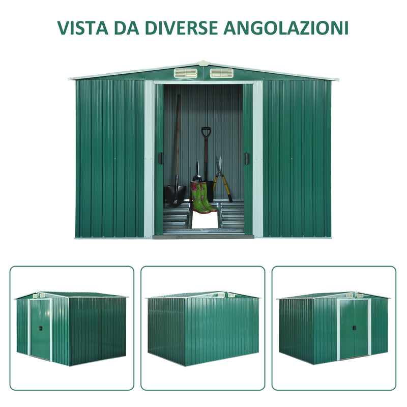 Casetta Box da Giardino in Lamiera Verde 246x192.5x177.5 cm -4