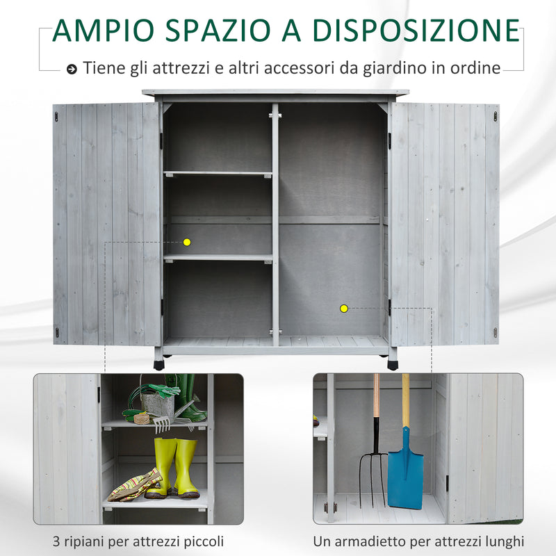 Casetta Box da Giardino Porta Utensili 110x55x117 cm in Legno di Abete Impermeabile Grigio-5