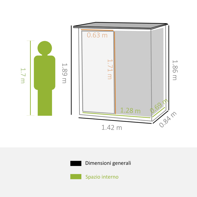 Casetta Box da Giardino Porta Utensili 142x84x189 cm in Acciaio Impermeabile Verde Scuro-3