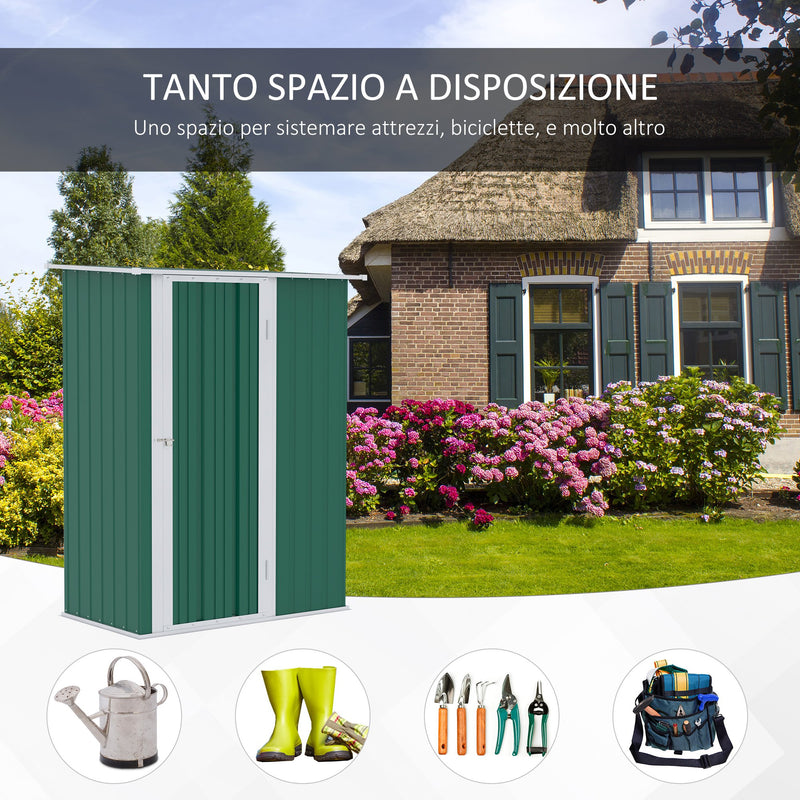 Casetta Box da Giardino Porta Utensili 142x84x189 cm in Acciaio Impermeabile Verde Scuro-4