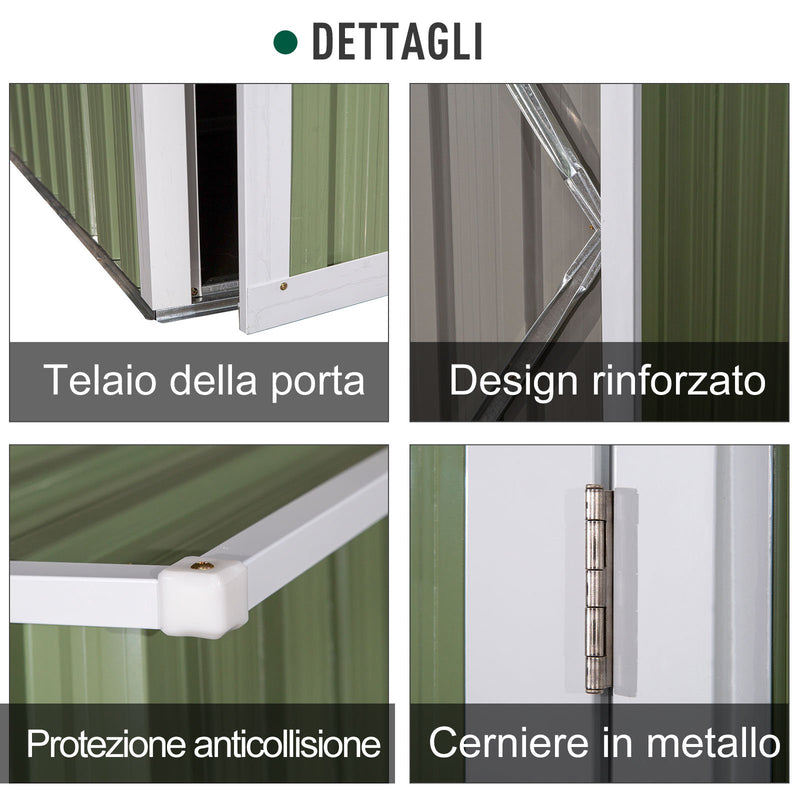 Casetta Box da Giardino in Lamiera per Deposito Attrezzi 143x89x186 cm  Verde Chiaro-6