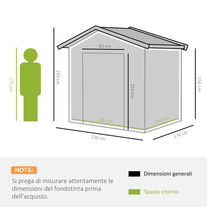 Casetta Box da Giardino in Lamiera per Deposito Attrezzi 236x174x190 cm  Grigio-3