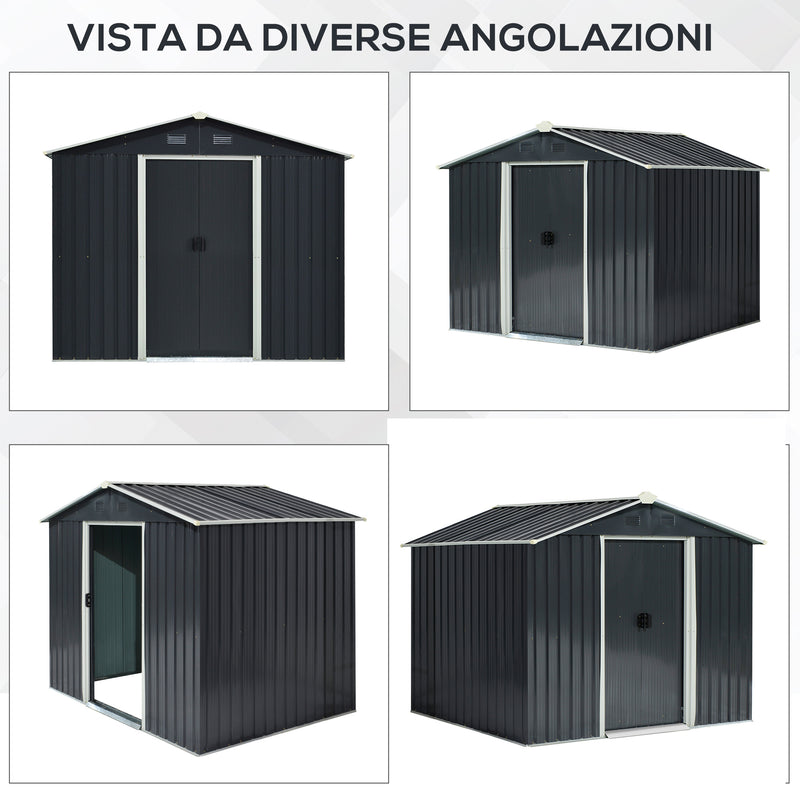 Casetta Box da Giardino in Lamiera per Deposito Attrezzi 236x174x190 cm  Grigio-4