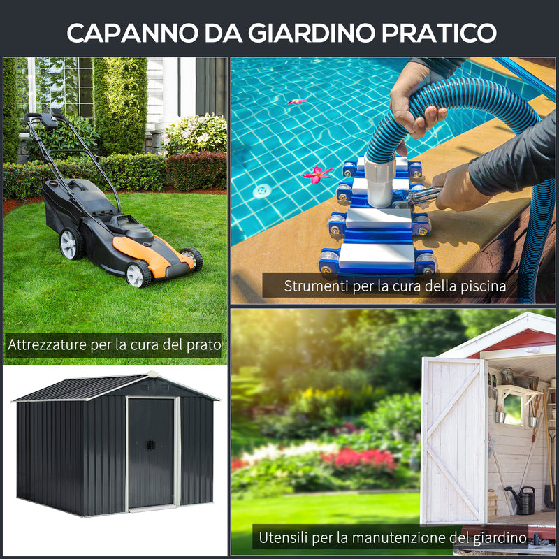 Casetta Box da Giardino in Lamiera per Deposito Attrezzi 236x174x190 cm  Grigio-7