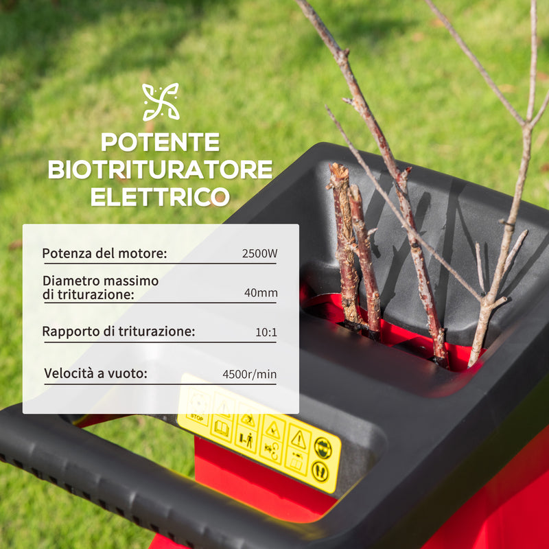 Biotrituratore Elettrico da Giardino con Sacco da 50L Rosso-4