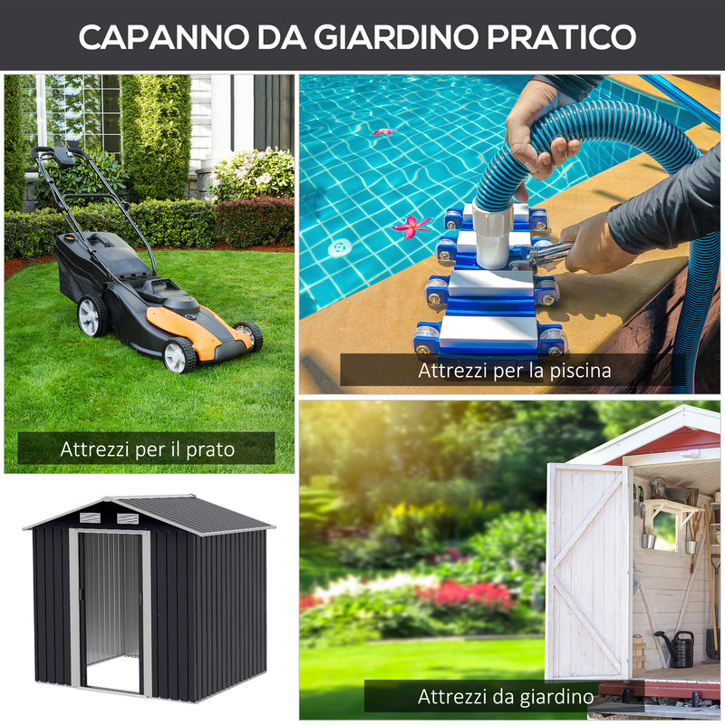 Casetta Box da Giardino Porta Utensili 200x150x190 cm in Acciaio Zincato Nero-6