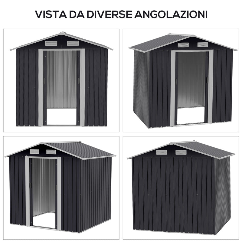Casetta Box da Giardino Porta Utensili 200x150x190 cm in Acciaio Zincato Nero-7