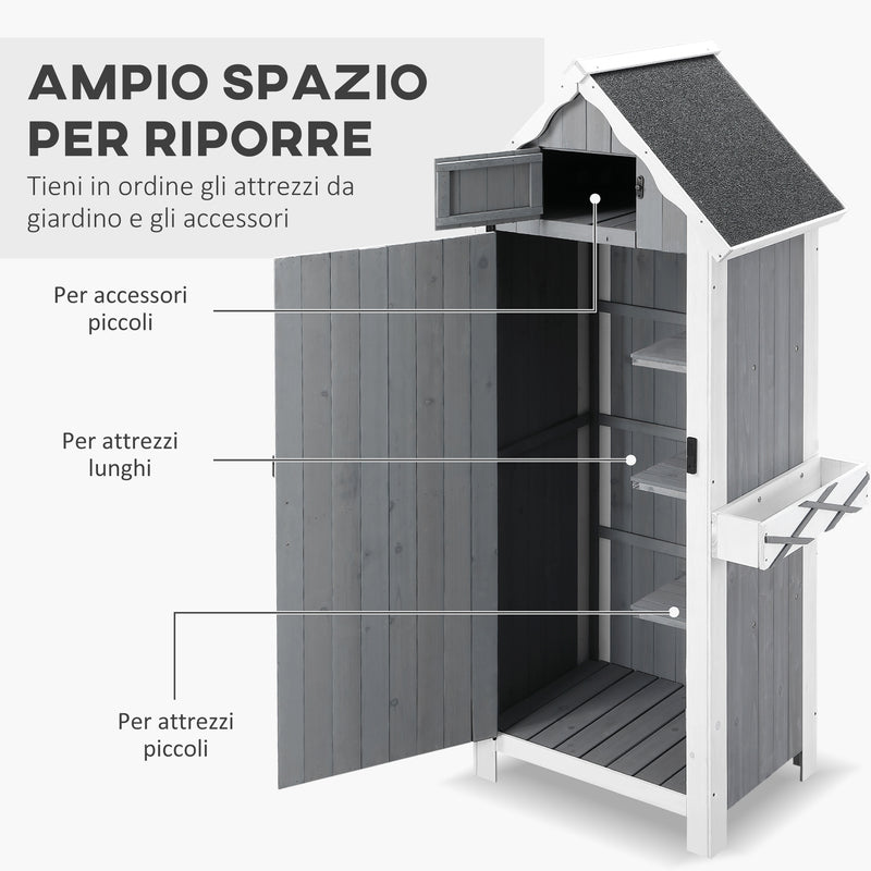 Casetta Box da Giardino 84x54x179 cm in Legno Grigio-4