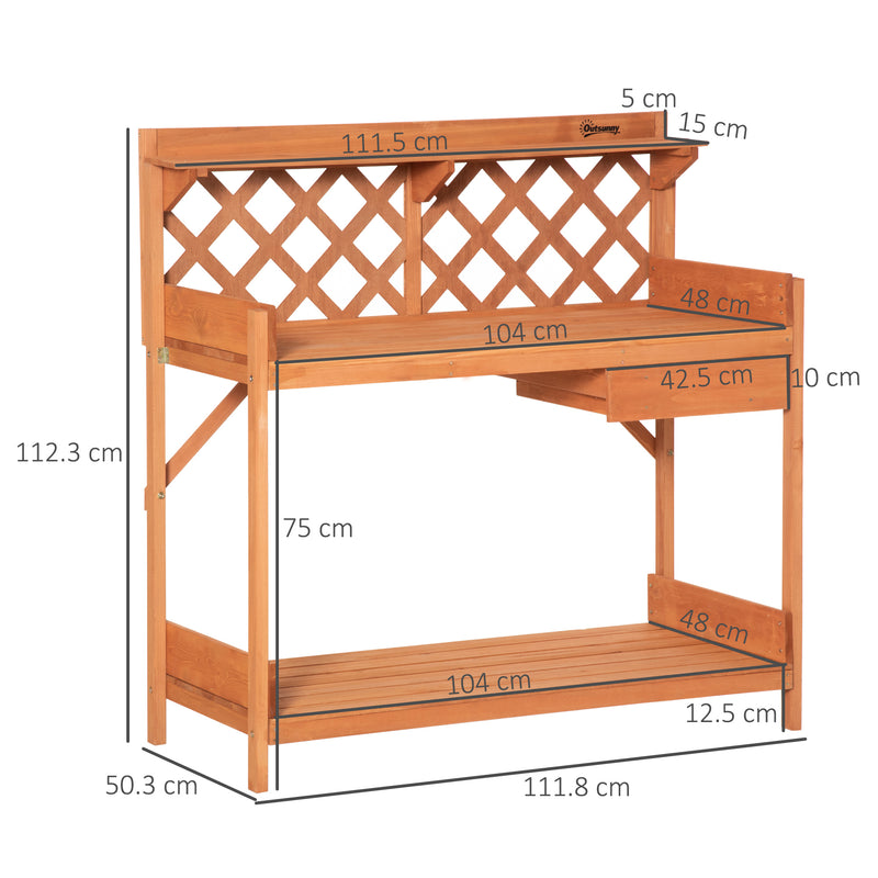 Tavolo per Giardinaggio 111.8x50.3x112.3 cm in Legno di Abete con Griglia Arancione-3
