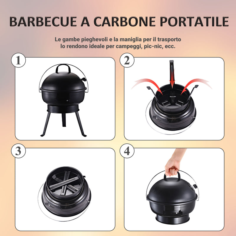 Barbecue a Carbone Carbonella Portatile da Tavolo Ø36,5x54 cm  Tiny-4