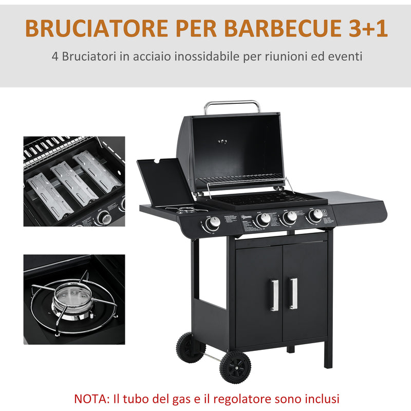 Barbecue a Gas 4 Fuochi 110x50x100 cm in Metallo Nero-5