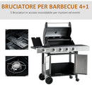 Barbecue a Gas GPL  4 Fuochi 3kW con Fornello Laterale Acciaio-4