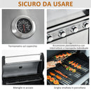 Barbecue a Gas 4 Fuochi + 1 Fornello Laterale 128x50x113 cm in Metallo e  Acciaio Inox-6