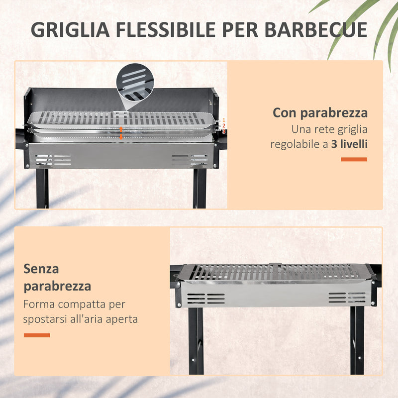 Barbecue a Carbone Carbonella 118x32x90 cm in Acciaio Inox e Metallo Nero-5