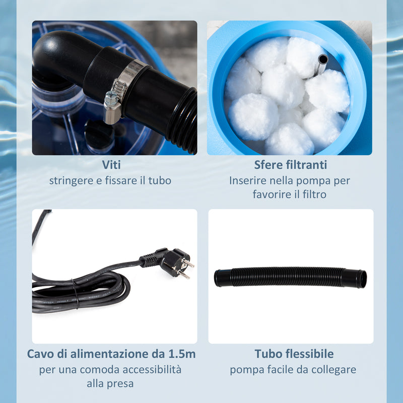 Pompa Filtrante per Piscina Fuoriterra 4000 lt/h Filtro a Sabbia Blu-6