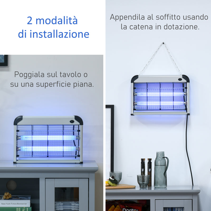 Zanzariera Elettrica 2 Lampade LED 20W Argento e Nero-4